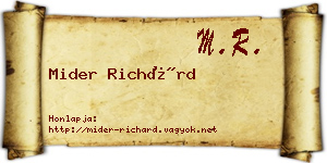 Mider Richárd névjegykártya